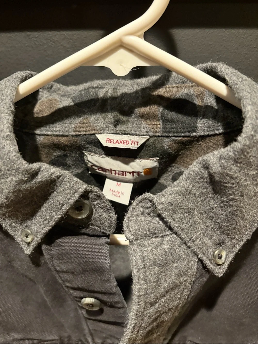 Carhartt Men's Medium Charcoal Gray Black Long Sleeve Button Up 🔥 Pad Elbows